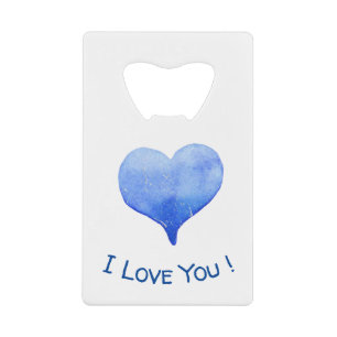 Ik hou van je Cute Blue Heart Valentijnsdag Creditkaart Flessenopener
