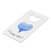 Ik hou van je Cute Blue Heart Valentijnsdag Creditkaart Flessenopener (Voorkant Gekanteld)