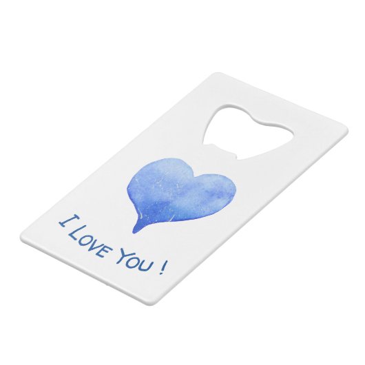 Ik hou van je Cute Blue Heart Valentijnsdag Creditkaart Flessenopener (Voorkant Gekanteld)