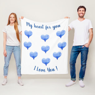 Ik hou van je Cute Blue Heart Valentijnsdag Fleece Deken