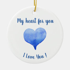 Ik hou van je Cute Blue Heart Valentijnsdag Keramisch Ornament
