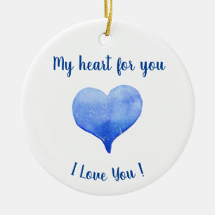 Ik hou van je Cute Blue Heart Valentijnsdag Keramisch Ornament