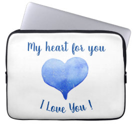 Ik hou van je Cute Blue Heart Valentijnsdag Laptop Sleeve