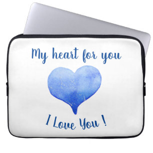Ik hou van je Cute Blue Heart Valentijnsdag Laptop Sleeve