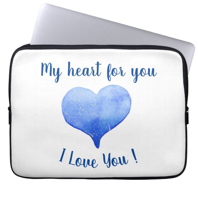 Ik hou van je Cute Blue Heart Valentijnsdag Laptop Sleeve (Voorkant)