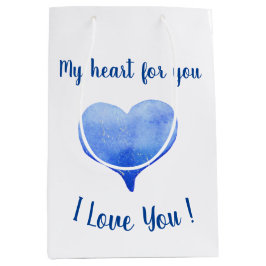 Ik hou van je Cute Blue Heart Valentijnsdag Medium Cadeauzakje