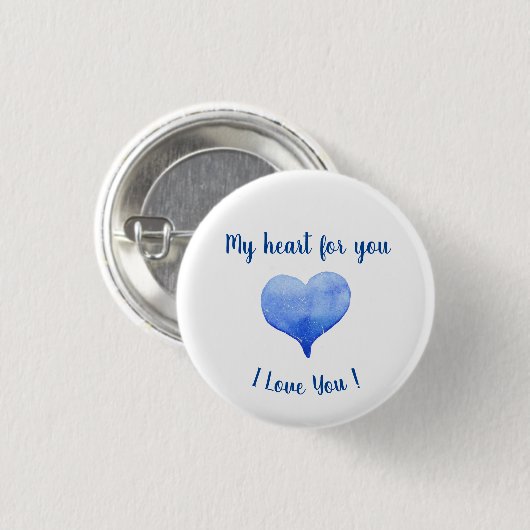 Ik hou van je Cute Blue Heart Valentijnsdag Ronde Button 3,2 Cm (Voorkant /achterkant)
