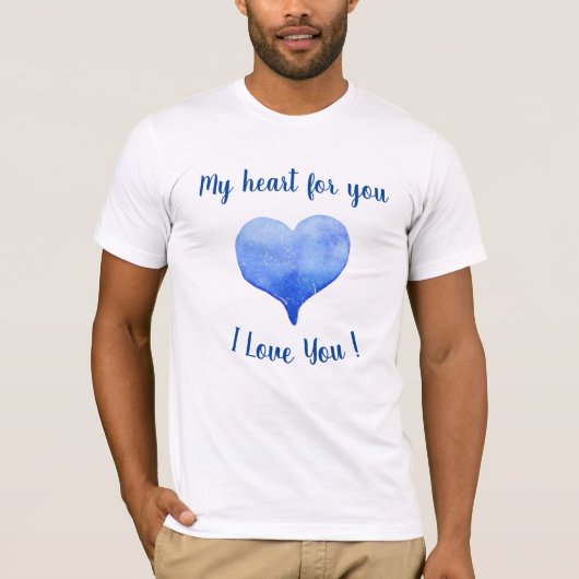 Ik hou van je Cute Blue Heart Valentijnsdag T-shirt (Voorkant)