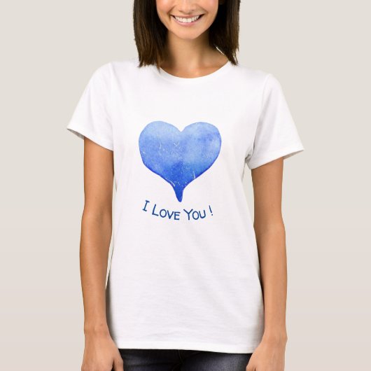 Ik hou van je Cute Blue Heart Valentijnsdag T-shirt (Voorkant)