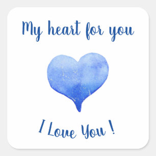 Ik hou van je Cute Blue Heart Valentijnsdag Vierkante Sticker