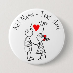 Ik hou van je - Cute Couple - Aangepaste tekst / n Ronde Button 7,6 Cm