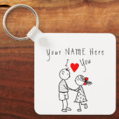 Ik hou van je - Cute Couple - Aangepaste tekst / n Sleutelhanger (Voorkant)