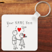 Ik hou van je - Cute Couple - Aangepaste tekst / n Sleutelhanger (Achterkant)