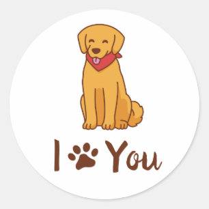 Ik hou van je Cute Golden Retriever Paw Illustrati Ronde Sticker