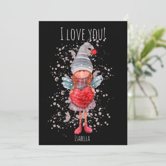 Ik hou van je dame kabouter met rode hart pun Vale Feestdagenkaart (Staand voorkant)