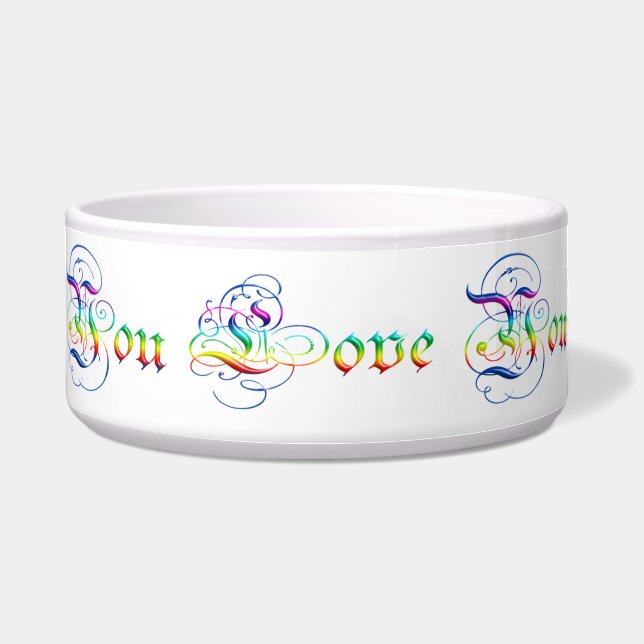 Ik hou van je. Decoratieve verlooptekst. Voerbakje (Voorkant)