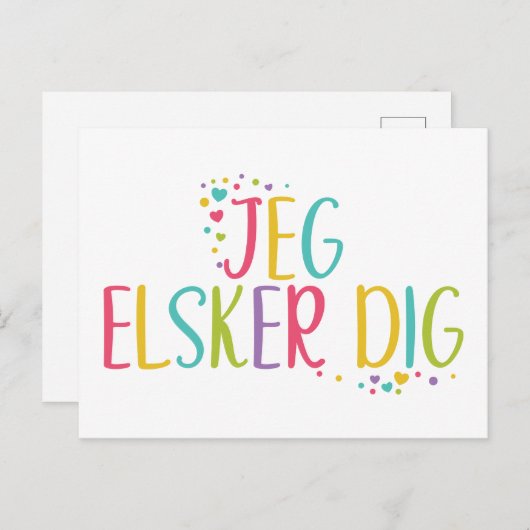 Ik hou van je Deense Jeg elkser graaf- regenboog Briefkaart (Voorkant / Achterkant)