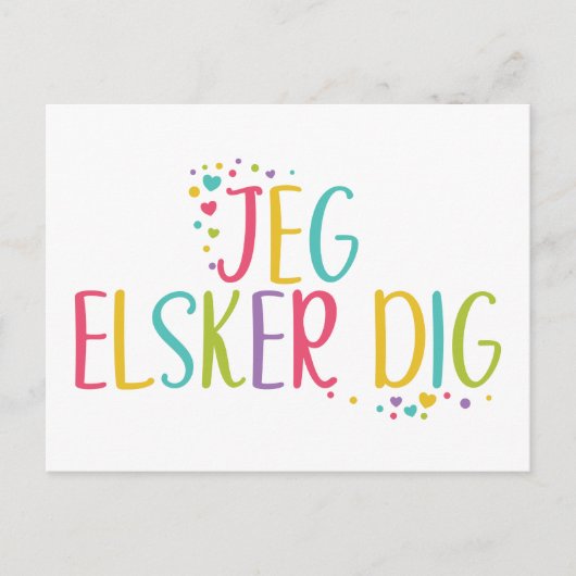 Ik hou van je Deense Jeg elkser graaf- regenboog Briefkaart (Voorkant)