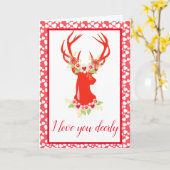Ik hou van je Deerly Deer Jubileum Valentijnsdag Kaart (Gele Bloem)