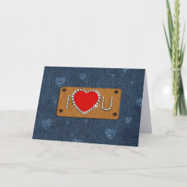 Ik hou van je. Denim Pattern Valentijnsdag Feestdagen Kaart