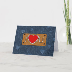 Ik hou van je. Denim Pattern Valentijnsdag Feestdagen Kaart
