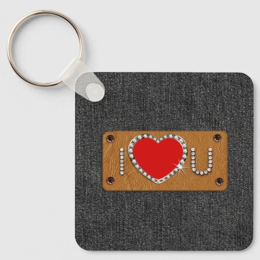 Ik hou van je. Denim Pattern Valentijnsdag Gift Sleutelhanger (Voorkant)