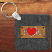 Ik hou van je. Denim Pattern Valentijnsdag Gift Sleutelhanger (Voorkant)