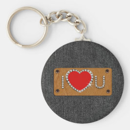 Ik hou van je. Denim Pattern Valentijnsdag Gift Sleutelhanger