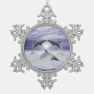 Ik hou van je dolfijnen tin sneeuwvlok ornament