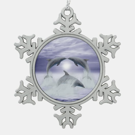 Ik hou van je dolfijnen tin sneeuwvlok ornament (Voorkant)