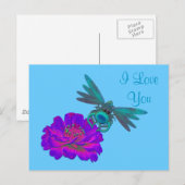 Ik hou van je Dragonfly Zinnia Flower Briefkaart (Voorkant / Achterkant)