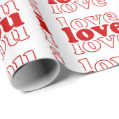 Ik hou van je drievoudige rode typografie Valentin Cadeaupapier (Rol Hoek)