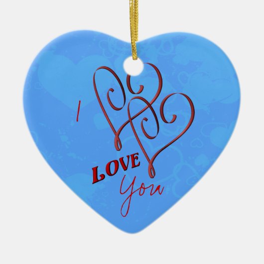Ik hou van je dubbele hartenversiering keramisch ornament (Voorkant)