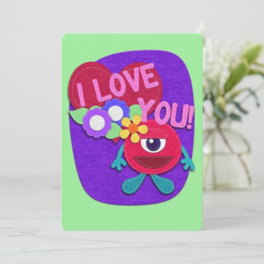 Ik hou van je! Echt waar. Felt Kijk Heart Flowers Kaart (Staand voorkant)