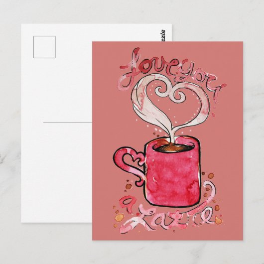 Ik hou van je, een latte briefkaart (Voorkant / Achterkant)