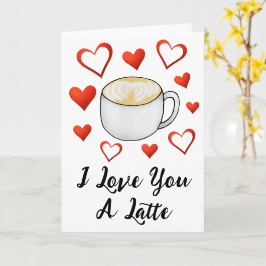 Ik hou van je een Latte Coffee Lover Valentijnsdag Kaart (Gele Bloem)