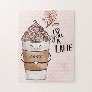 Ik hou van je een Latte Cute Kawaii Coffee Cup & H Legpuzzel