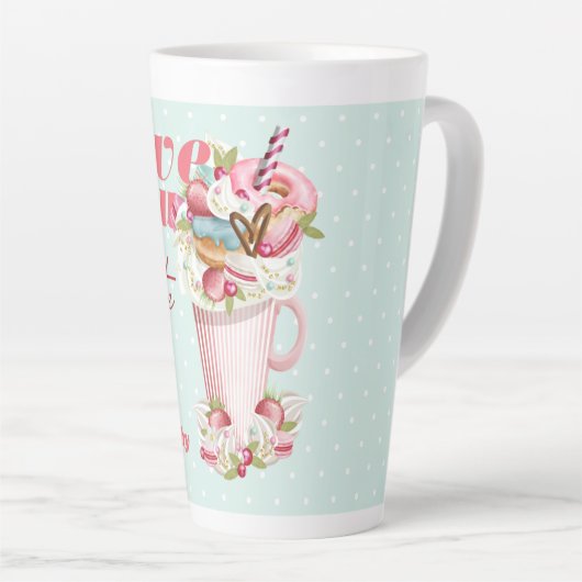 Ik hou van je een Latte Cute Retro Sweet Tredes. Latte Mok (Rechterhoek)