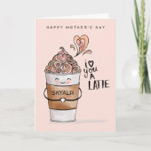 Ik hou van je, een Latte Kawaii Coffee Cup Moederd Kaart (Voorkant)