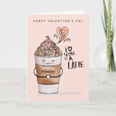 Ik hou van je een Latte Kawaii Coffee Cup Valentij Kaart (Voorkant)