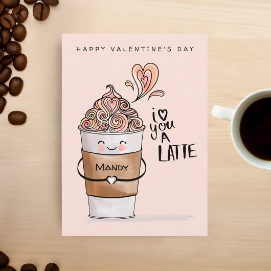 Ik hou van je een Latte Kawaii Coffee Cup Valentij Kaart
