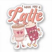 Ik hou van je een latte retro groovy Valentijnse Sticker (Voorkant)