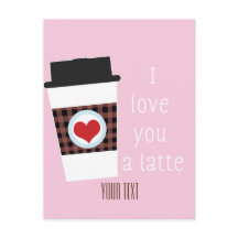 IK HOU VAN JE EEN LATTE Valentijnsdag Koffie Postk