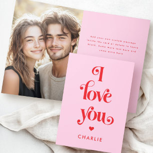 Ik hou van je elegante retro rode roze Valentijnsd Feestdagen Kaart