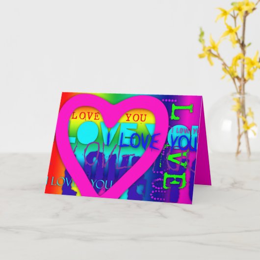 Ik hou van je elektrische kleuren Pop Art Wenskaar Kaart (Gele Bloem)