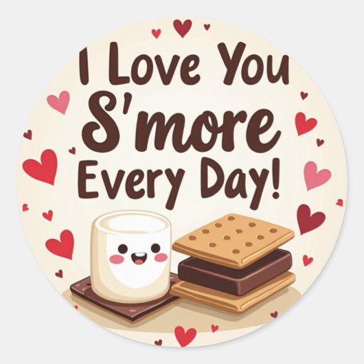 "Ik hou van je, elke dag meer!" S’mores-Valentijn Ronde Sticker (Voorkant)