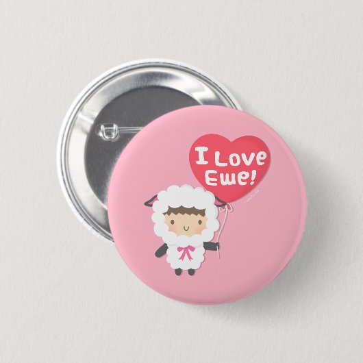 Ik hou van je Ewe Cute Sheep Pun Button (Voorkant /achterkant)