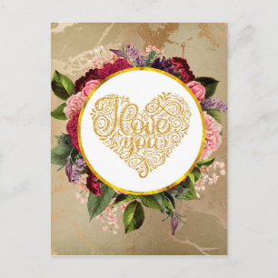 Ik hou van je Fancy Golden  hart Briefkaart
