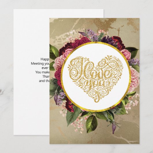 Ik hou van je Fancy Golden  hart Feestdagenkaart (Voorkant / Achterkant)