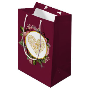 Ik hou van je Fancy Golden Heart met Floral Lijst Medium Cadeauzakje